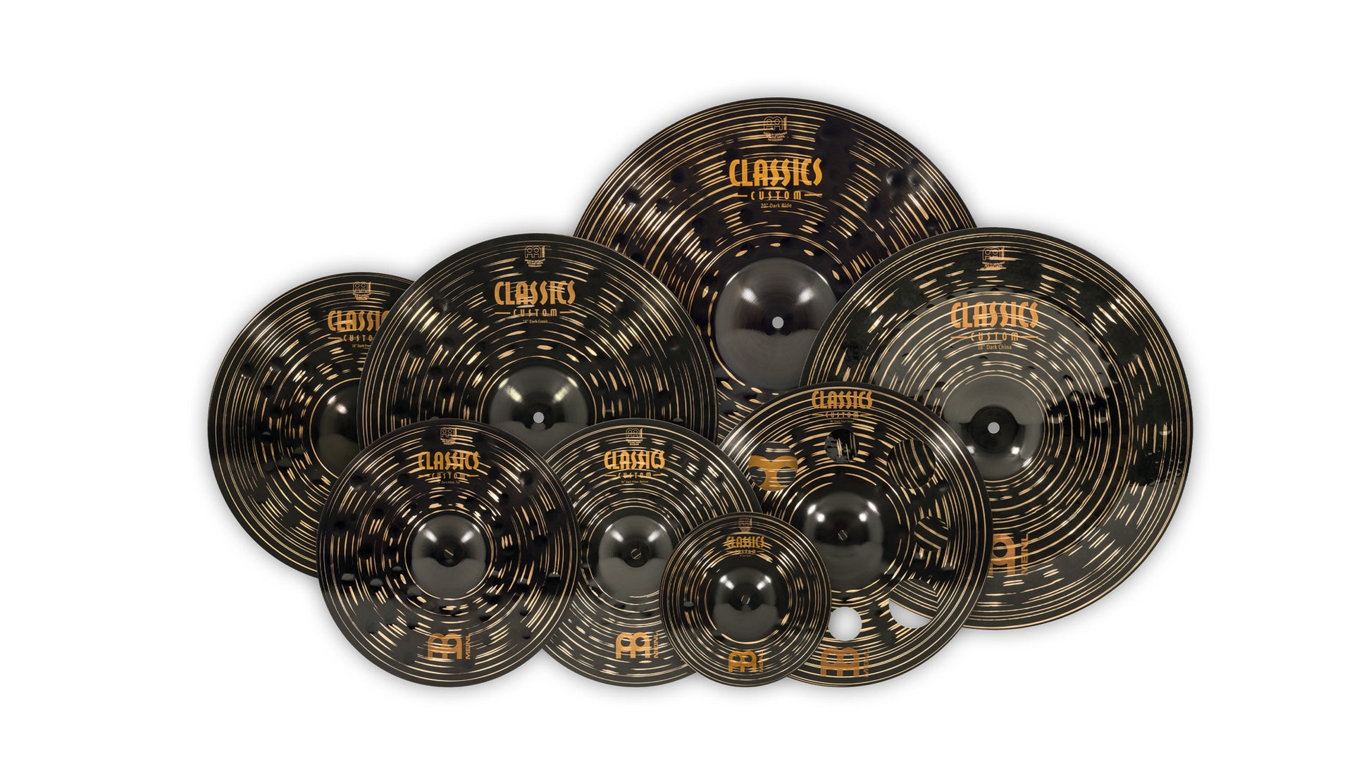 Pack de cymbales étendu Meinl Classics Custom Dark 10"14"16"18"16"18"20" alliage bronze B12 fini dark