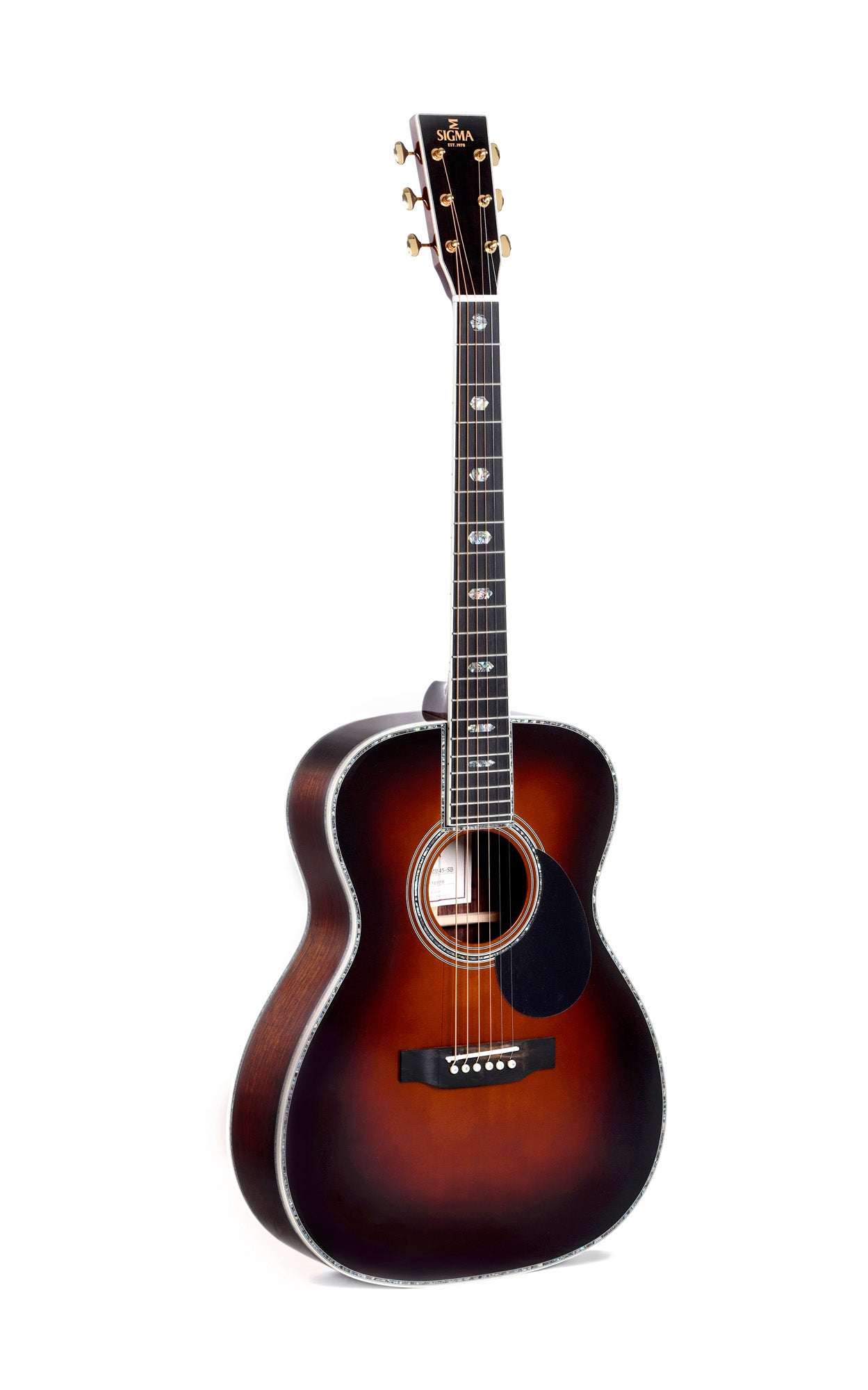 Modèle SOMR-45-SB, Orchestra Model, table épicéa massif, f/e palissandre massif, touche ébène, étui, sunburst brillant