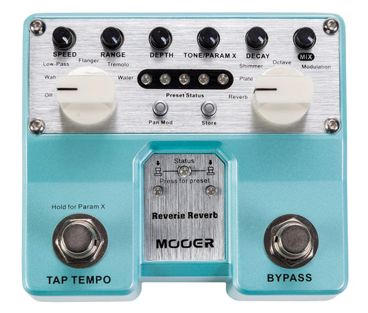 Pédale REVERIE REVERB, série Twin, réverb numérique stéréo 5 modes plus 5 types de modulation, boîtier métal, true bypass, bleu