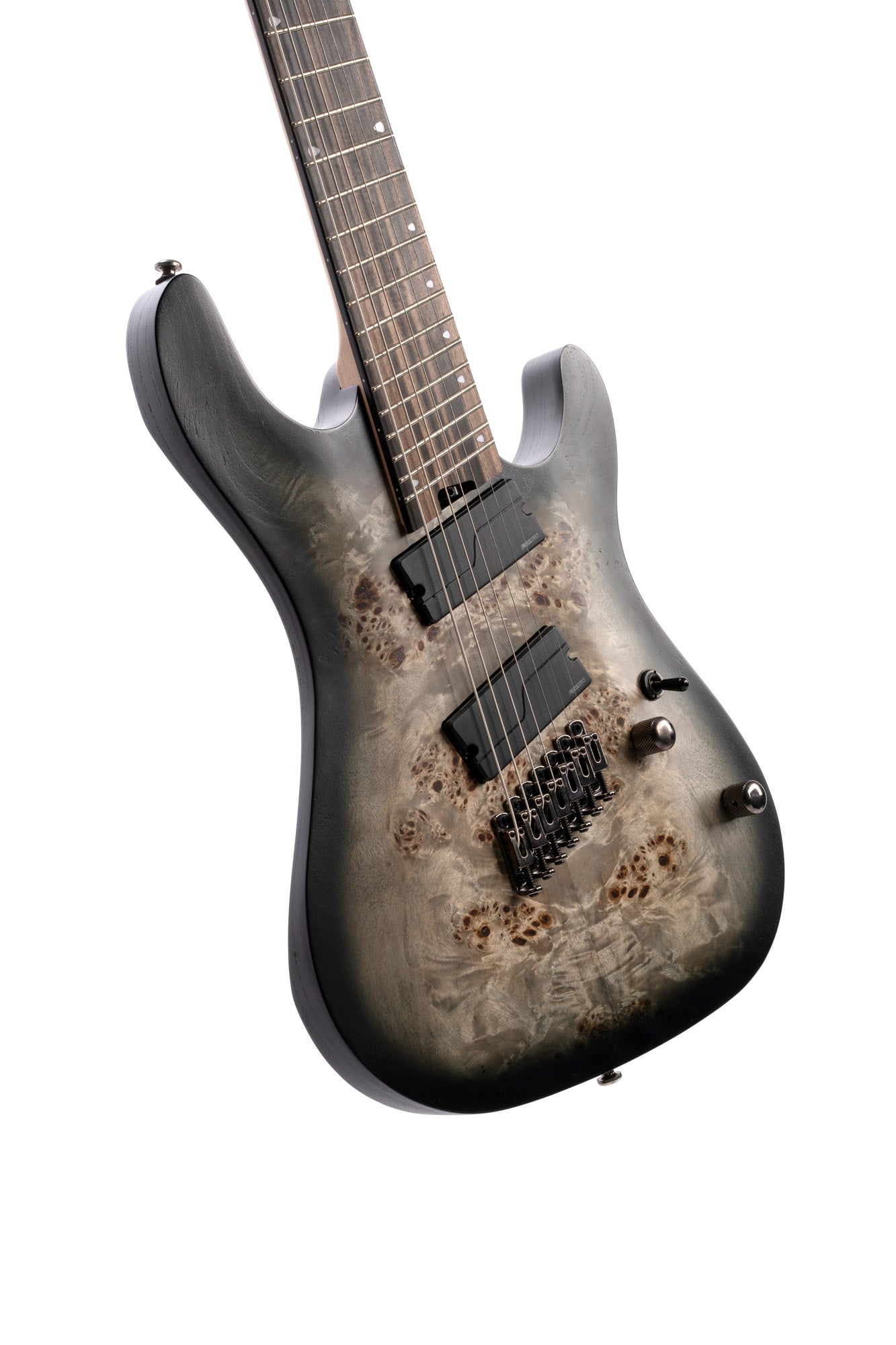 KX507MS, modèle 7 cordes, corps acajou, table peuplier figuré, touche ébène, micros Fishman Fluence, star dust black