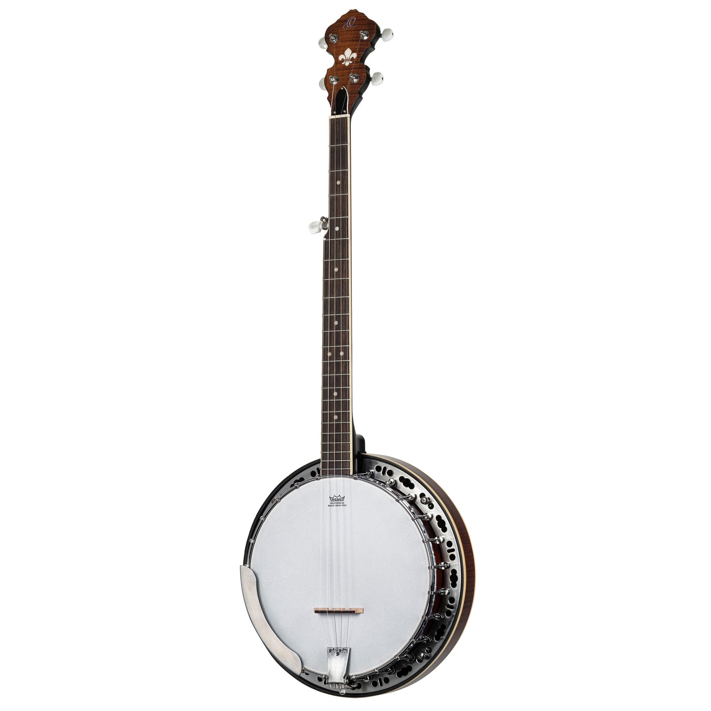 OBJ300, banjo 5 cordes, 24 tirants, fond érable, éclisses acajou, manche acajou, touche palissandre, whiskey burst satiné