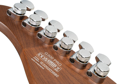 G300 PRO, corps tilleul, table érable massif, manche et touche érable torréfié, 2 micros Seymour Duncan, metallic gold