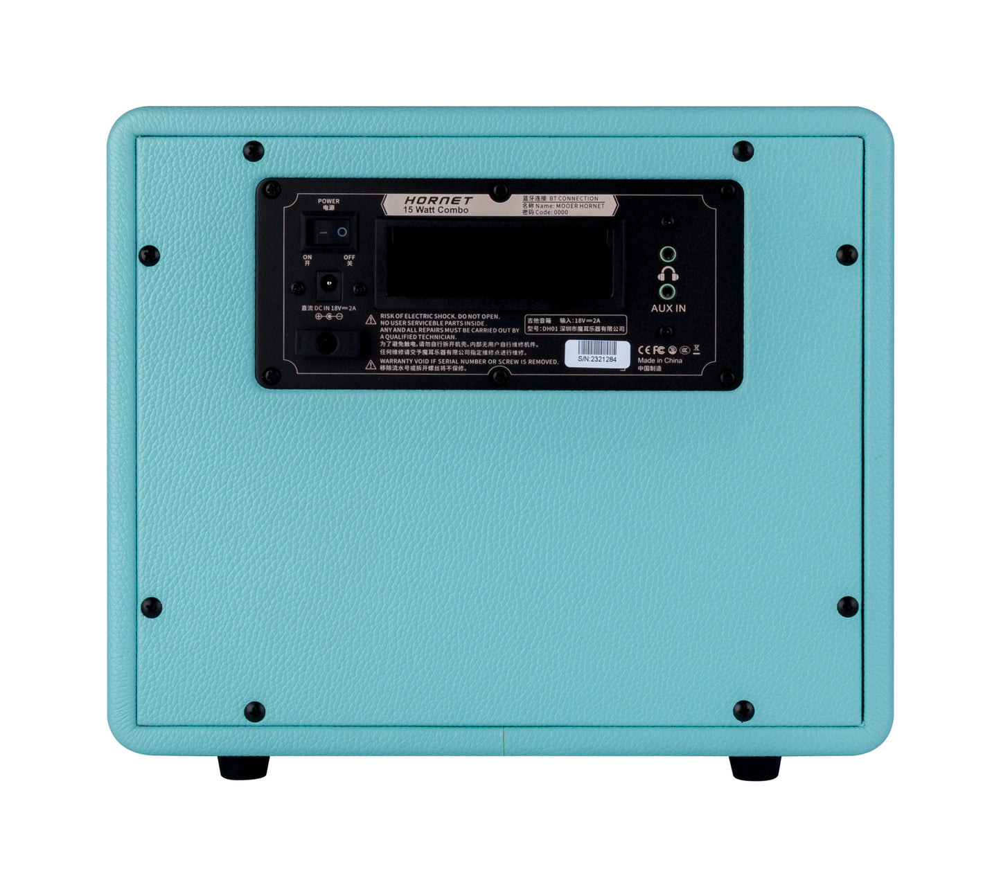 Ampli HORNET BLUE, 15W, HP 6.5", 9 modélisations d'amplis haute-qualité, effets Modulation/Délai/Réverb, bleu