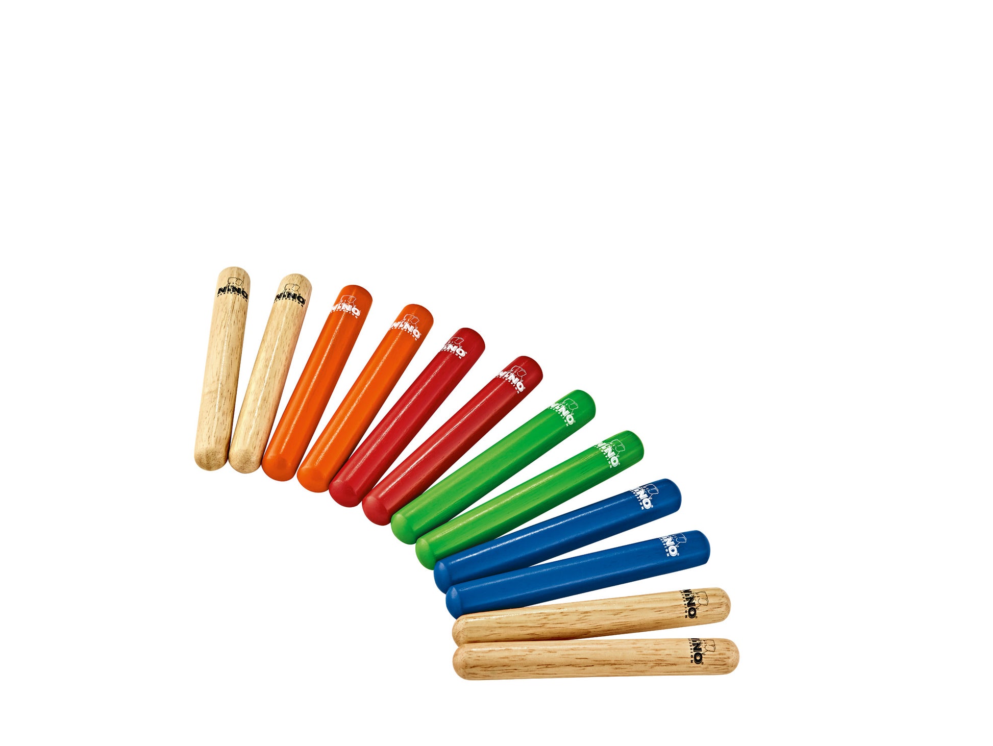 LOT DE 6 PAIRES DE CLAVES NINO PETITS, BOIS SIAM OAK, NATUREL, ORANGE, ROUGE, VERT, BLEU