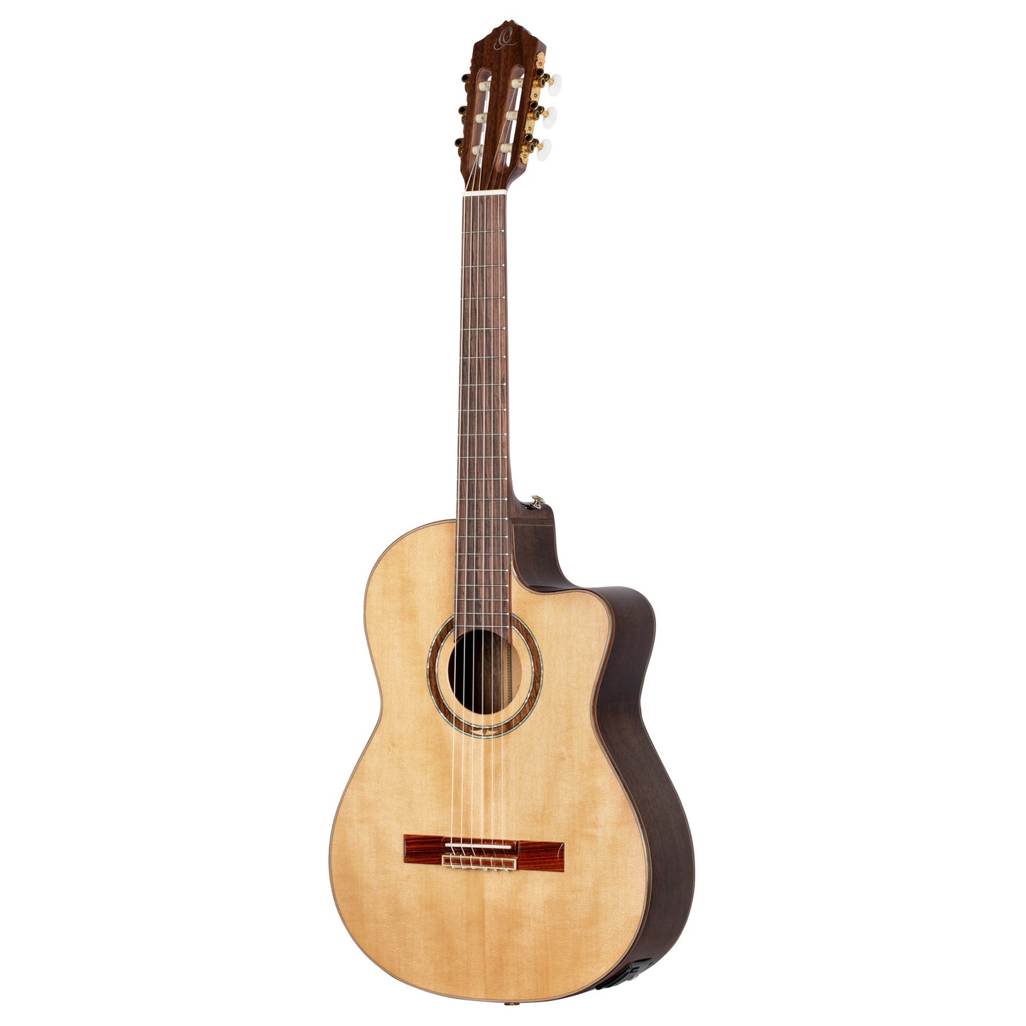 RCE158SN, modèle Slim Neck, pan coupé, EQ MagusPro, table épicéa massif, manche acajou, sillet 48 mm, housse, naturel brillant