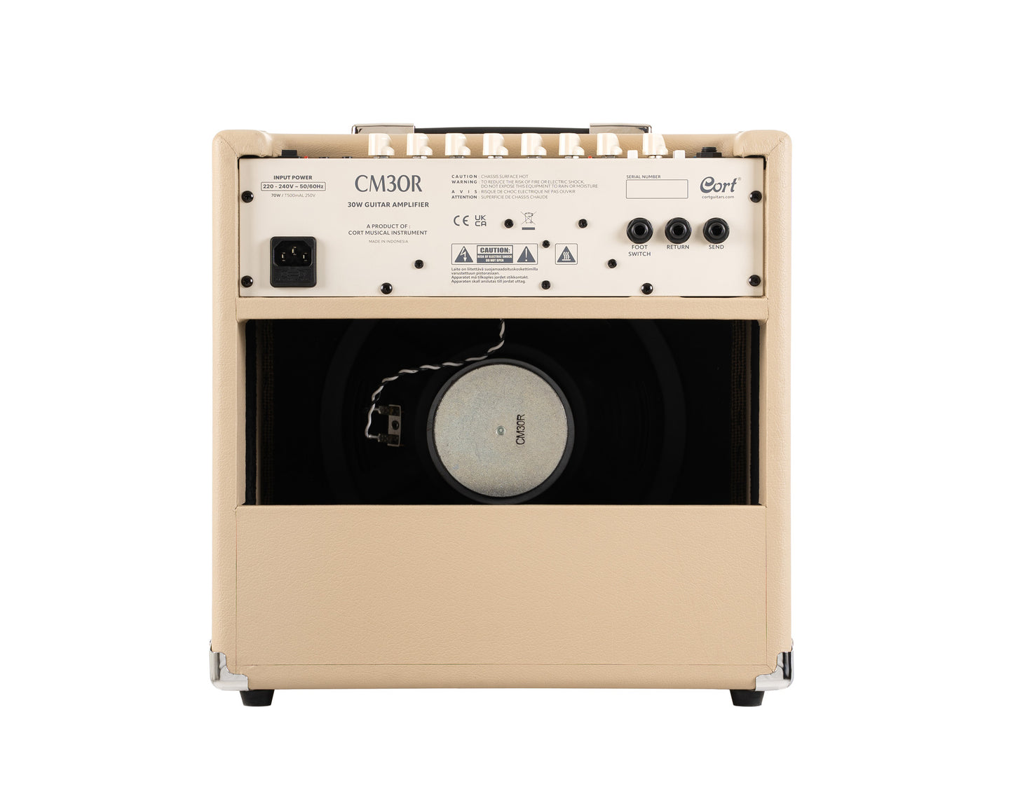 Ampli guitare 30W, 1x 10", 2 canaux, égaliseur 3 bandes, réverb, entrée Bluetooth, entrée CD/MP3 mini-Jack, white sand