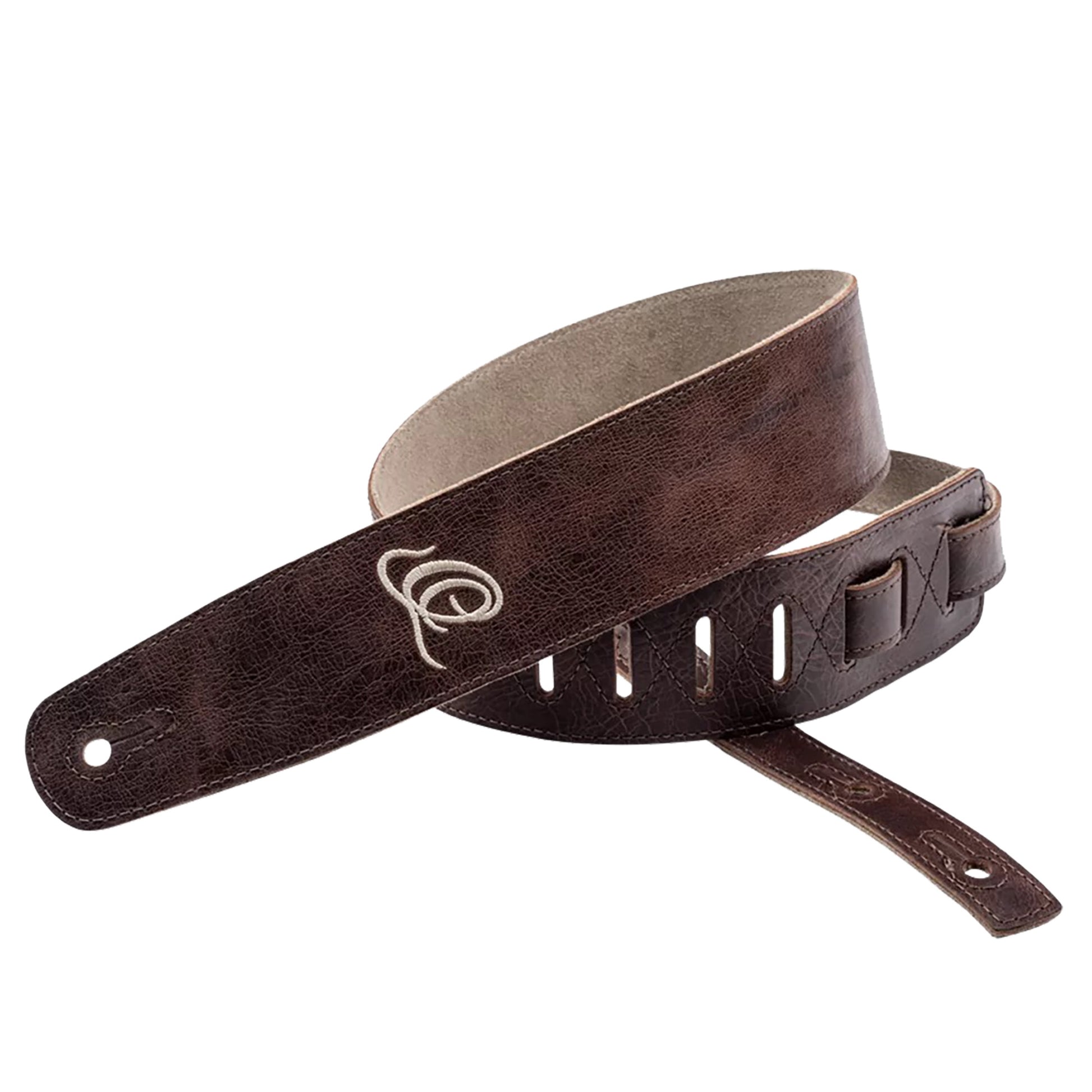 OSSU-20, courroie guitare, série Suede, face et dos cuir suédé, largeur 6 cm, longueur de 92 à 145 cm, peat