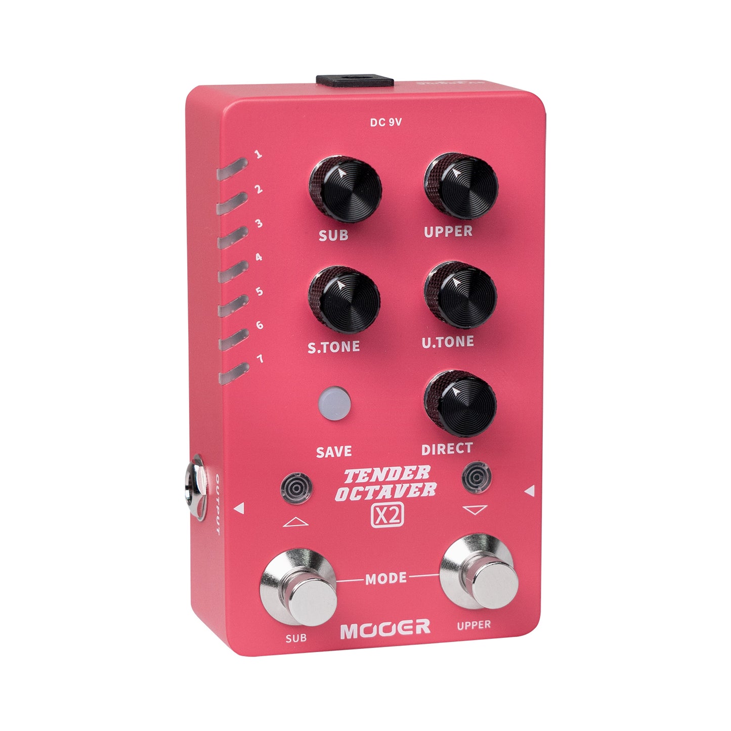Pédale TENDER OCTAVER X2, octaveur, 14 presets utilisateurs, 2 options de transposition, 2 volumes indépendants, rose