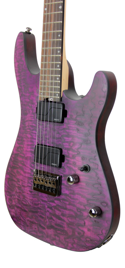 KX500 ETCHED, 6 cordes, corps acajou, table frêne sablée, touche ébène, 2 micros doubles Fishman Fluence, violet foncé sablé