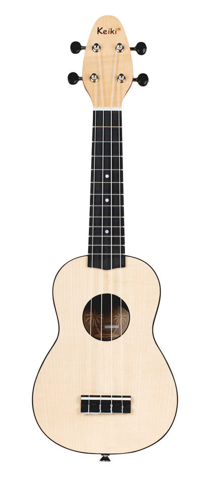 K2-MAP-L, pack ukulélé Soprano, table érable, corps ABS galbé, manche okoumé, 12 frettes, accessoires, modèle gaucher