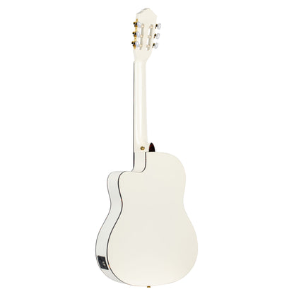 RCE145, modèle à caisse fine, pan coupé, EQ MagusPro, table épicéa massif, manche acajou (sillet 48 mm), blanc brillant
