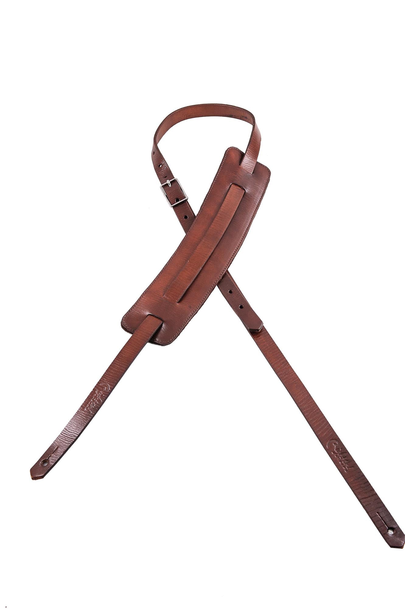 Courroie modèle SLIM, extérieur cuir HQ peint à la main, largeur 2 cm, épaulette 30 x 7 cm, longueur 126 à 150 cm, brun