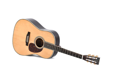 Modèle SDR-42S, série Custom, Dreadnought, table épicéa massif, f/e palissandre massif, touche ébène, soft case, naturel