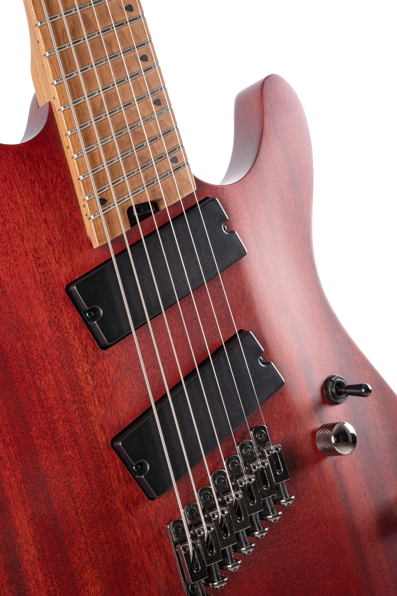 KX307MS, modèle 7 cordes, corps acajou, manche et touche érable torréfié, micros doubles passifs PowerBar, acajou pores ouverts