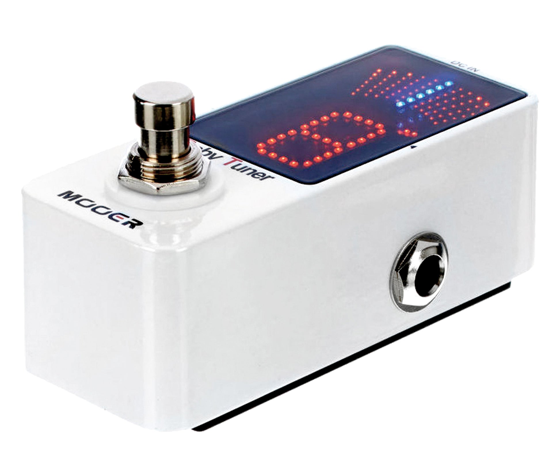 Pédale BABY TUNER, accordeur pour guitares et basses, écran 108 LEDs, boîtier métal, true bypass, blanc