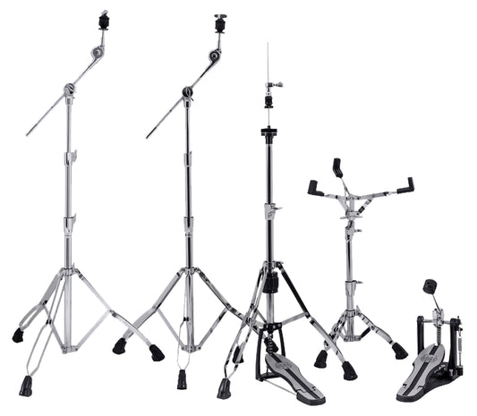 Pack accessoires Mars, pédale de charleston, 2 supports cymbale perche, support caisse claire, pédale grosse caisse, chrome