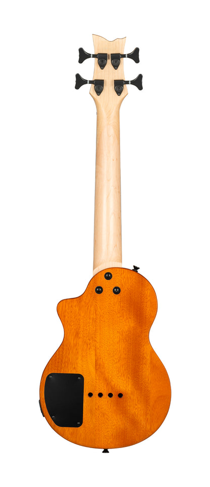 NEO-BS-TSB, modèle Ukebass, pan coupé, EQ MagusExpress, table érable flammé, corps okoumé, manche érable, housse, tobacco burst