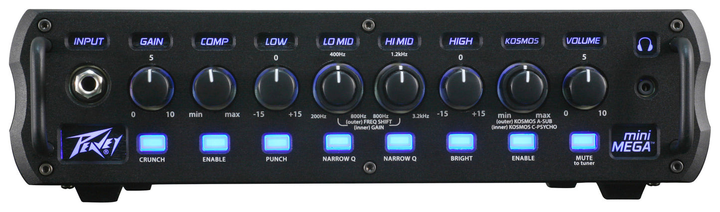 Tête amplifiée basse 1000W, EQ 4 bandes, contrôle de Gain avec fonction"Crunch", Compresseur intégré, sortie DI, finition noir