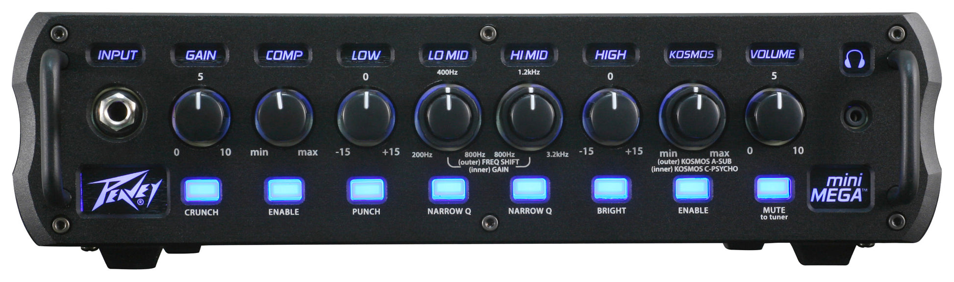 Tête amplifiée basse 1000W, EQ 4 bandes, contrôle de Gain avec fonction"Crunch", Compresseur intégré, sortie DI, finition noir