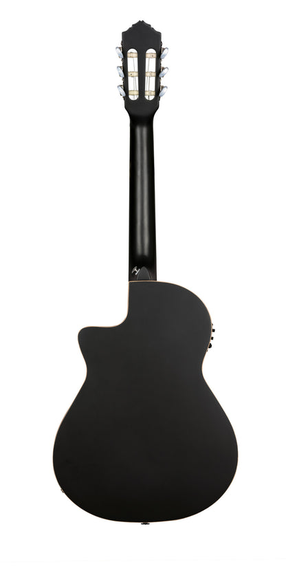 RCE12534-SBK, corps Thinline, pan coupé, EQ Magus X/G, table épicéa, f/e acajou, sillet 45 mm, housse, noir satiné