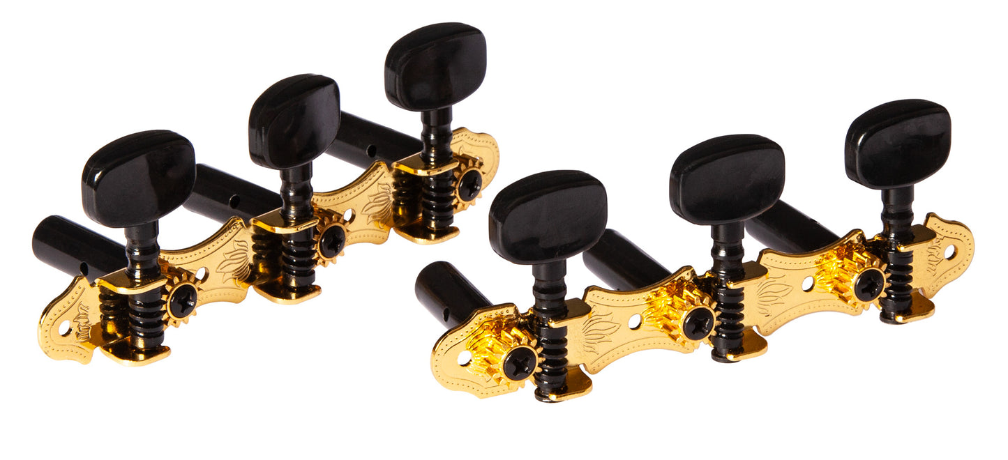 Jeu de mécaniques pour guitare classique série Family, ratio 14:1, plaques dorées, boutons noirs