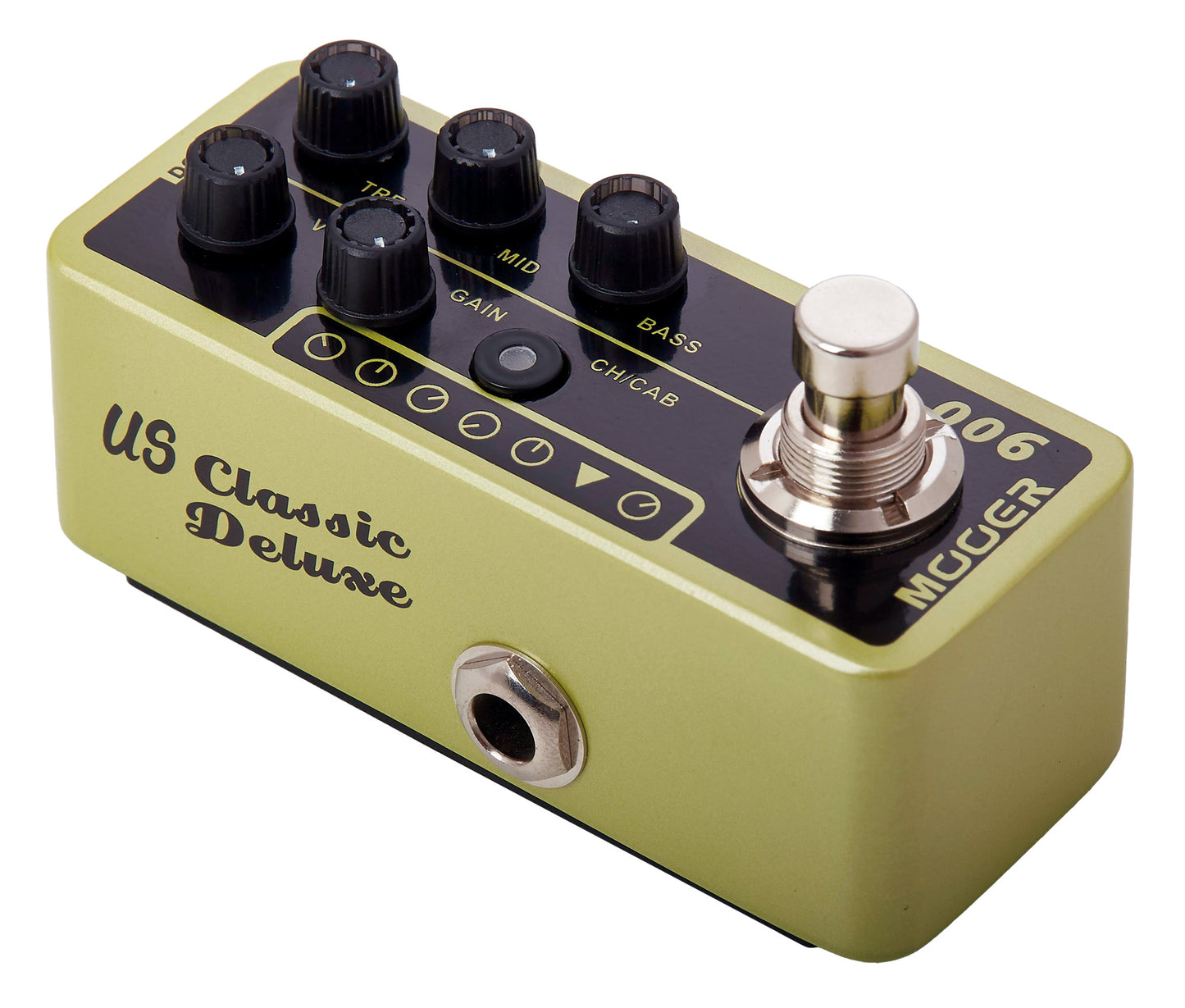 Pédale US CLASSIC DELUXE, préampli numérique type Tweed Blues, deux canaux, EQ 3 bandes par canal, jaune et noir