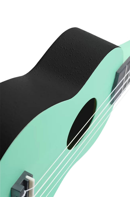 K2-CBM, pack ukulélé Soprano, table agathis, corps ABS galbé, manche okoumé, 12 frettes, accessoires, caribbean mint satiné