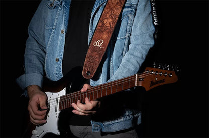 OSCL-2, courroie guitare, série Classic, face cuir, dos PVC (vegan), largeur 7 cm, longueur 145 cm, chestnut tree