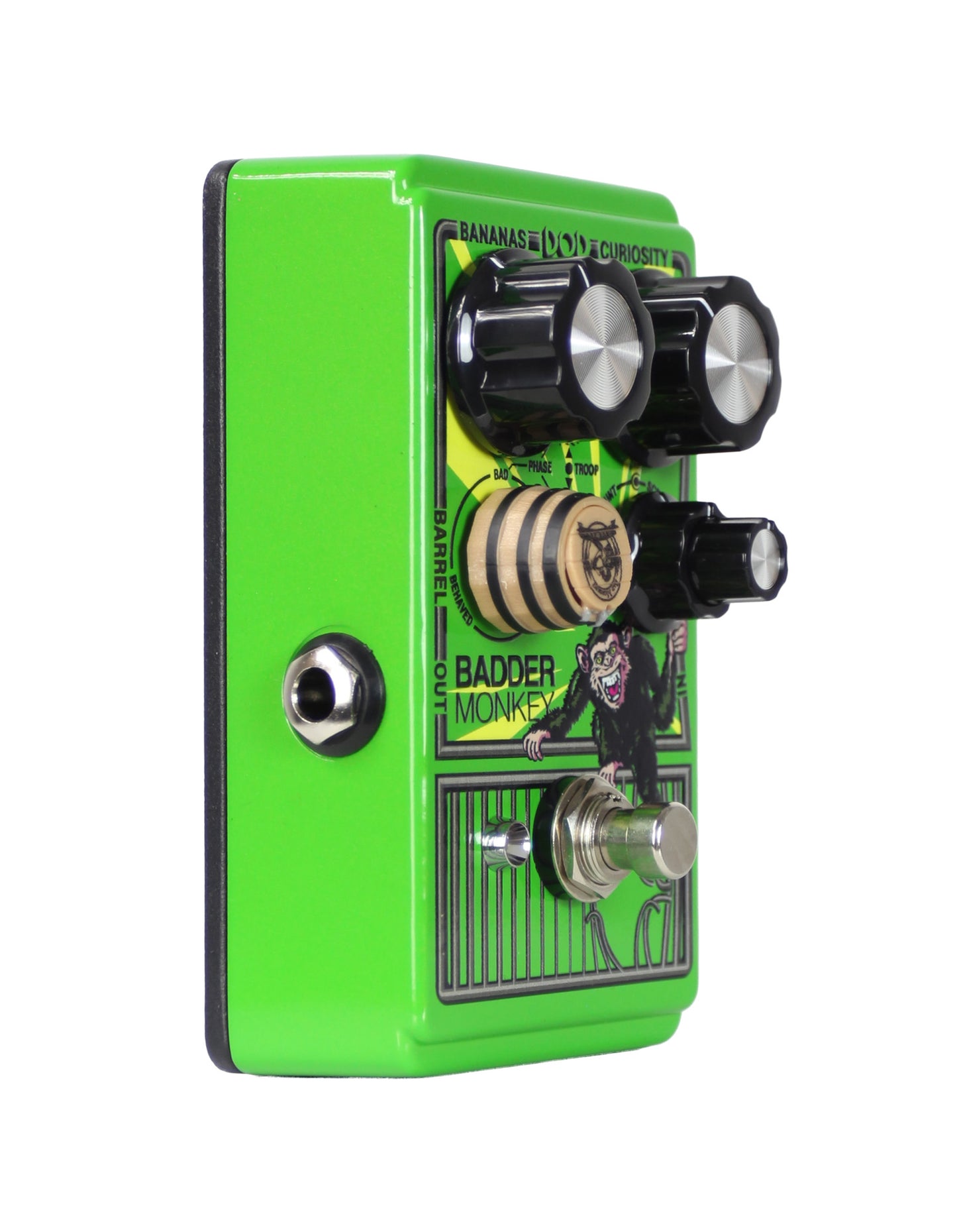 Pédale BADDER MONKEY, overdrive 3 circuits dont 2 mélangeables, switch de phase, EQ, True Bypass, plaque réversible, vert