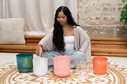 SINGING BOWL SONIC ENERGY ESSENCE CRYSTAL 7,5" NOTE G3, ROSE LOTUS, CHAKRA GORGE