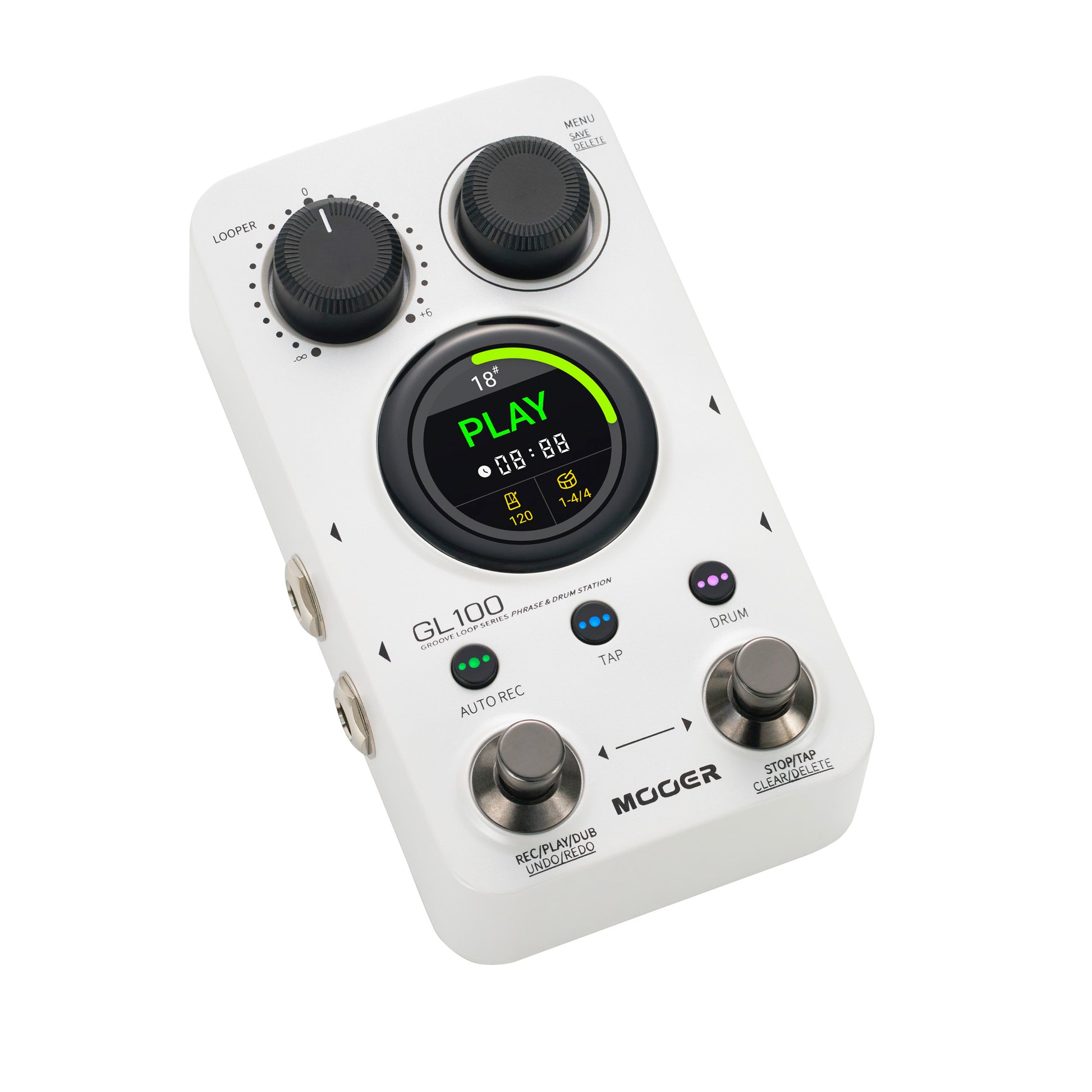 Pédale Mooer GL100, looper stéréo et boîte à rythmes, jusqu'à 300 minutes d'enregistrement, blanc