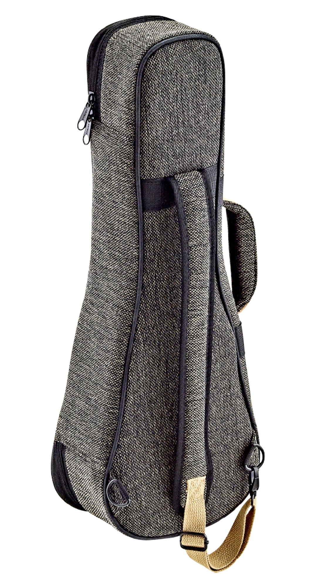 Etui léger pour ukulélé Soprano, toile/coton, rembourrage 22 mm, intérieur peluche noir, repose-manche avec velcro, mocca