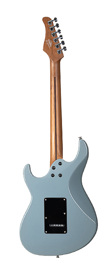 G250 SE, corps tilleul, manche et touche érable torréfié, 1 micro double et 2 simples Cort Voiced Tone, trémolo, bleu gris