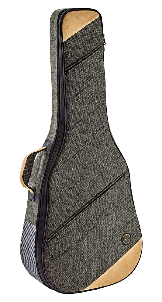 Etui léger pour guitare dreadnought, toile/coton, rembourrage 22 mm, intérieur peluche noir, repose-manche avec velcro, mocca