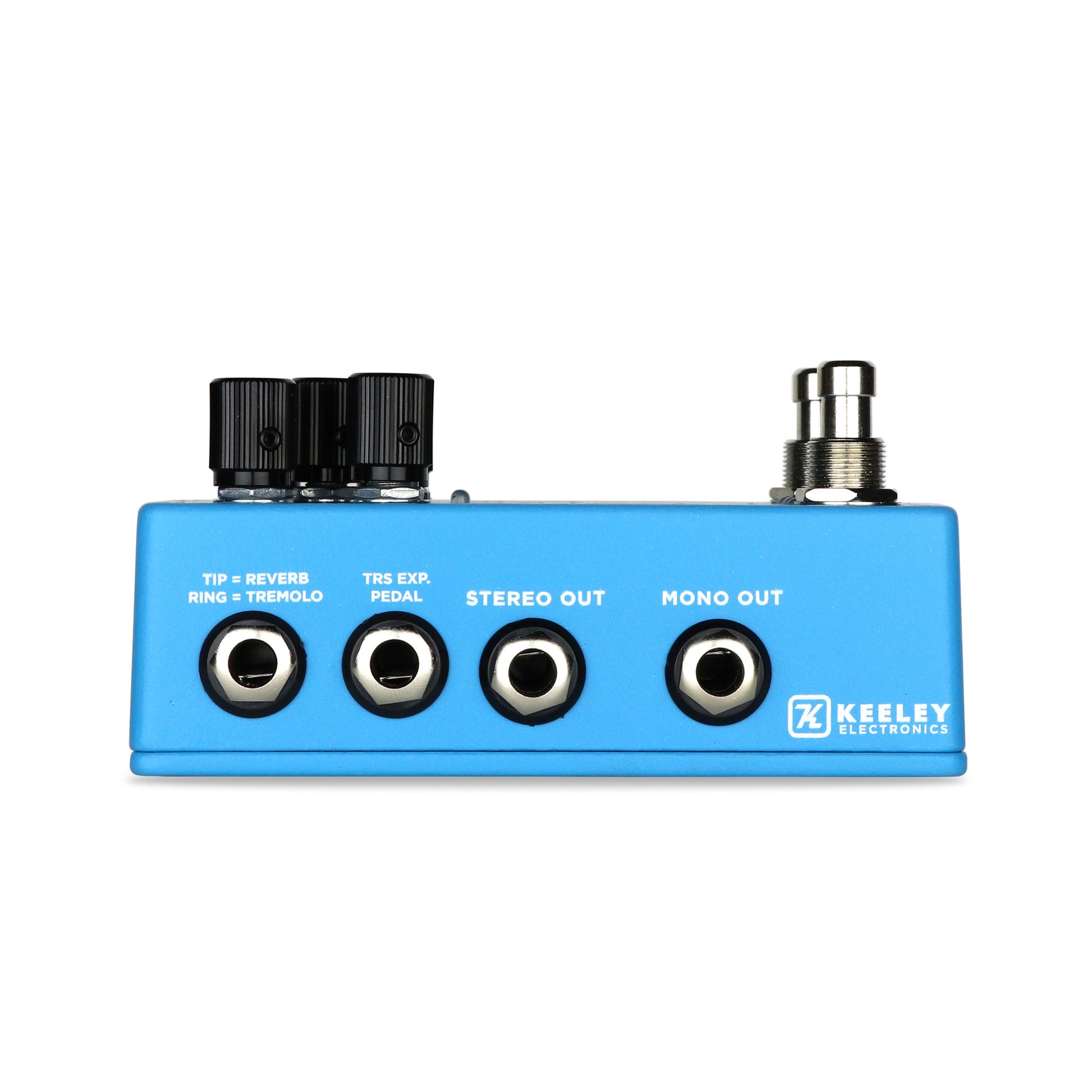 Pédale HYDRA, réverb et trémolo stéréo, 3 presets, tap tempo, entrée pour pédale d'expression, boitier métal, bleu