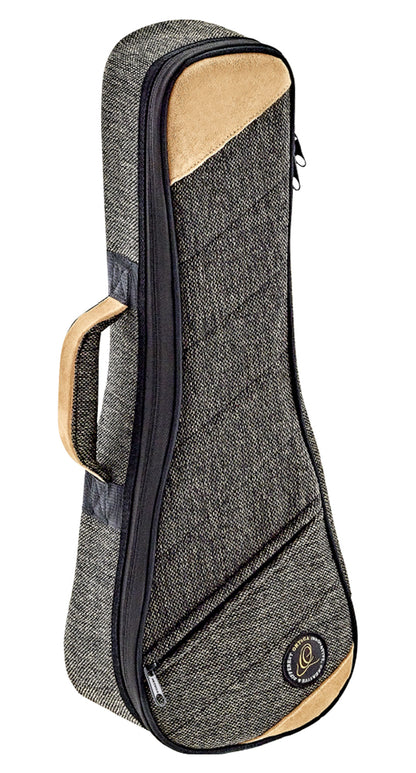 Etui léger pour ukulélé Soprano, toile/coton, rembourrage 22 mm, intérieur peluche noir, repose-manche avec velcro, mocca