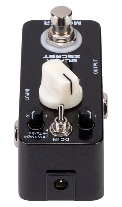 Pédale BLACK SECRET, distorsion vintage chaude et douce à deux modes (Vintage/Turbo), boîtier métal, true bypass, noir