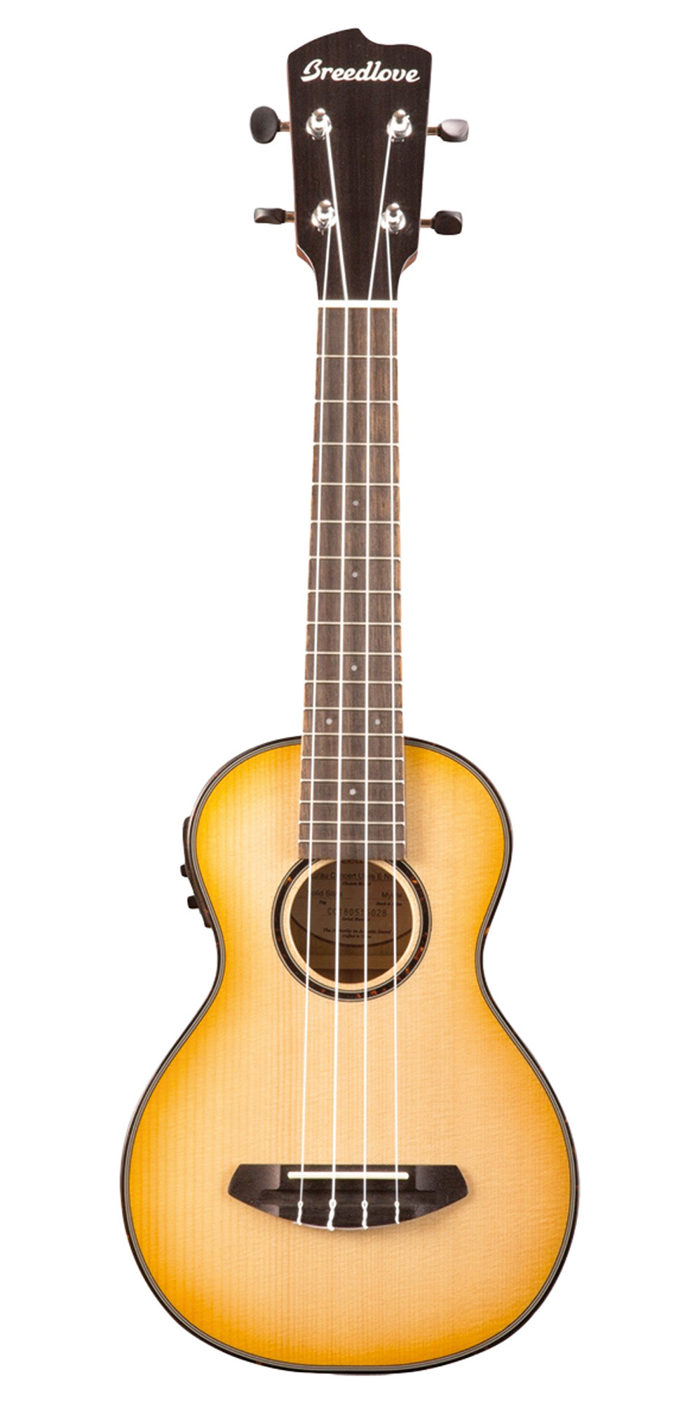 UKULELE BREEDLOVE LU'AU CONCERT NATURAL SHADOW E, table épicéa Sitka massif, fond & éclisses myrtlewood, naturel brillant