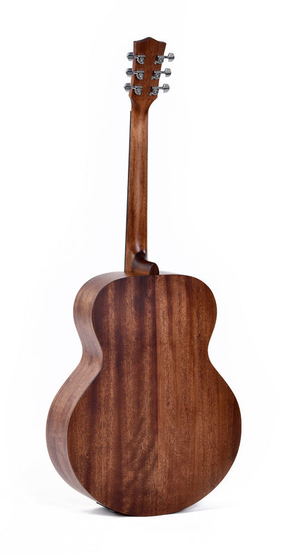 Modèle GJME, Grand Jumbo, table épicéa massif, f/e acajou, touche micarta, EQ Sigma, naturel satiné