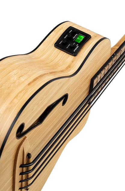 RUNAB-UB, modèle Ukebass, pan coupé, EQ MagusUkePro, table, f/e bambou massif, manche bambou, ouïe en F, housse, naturel satiné