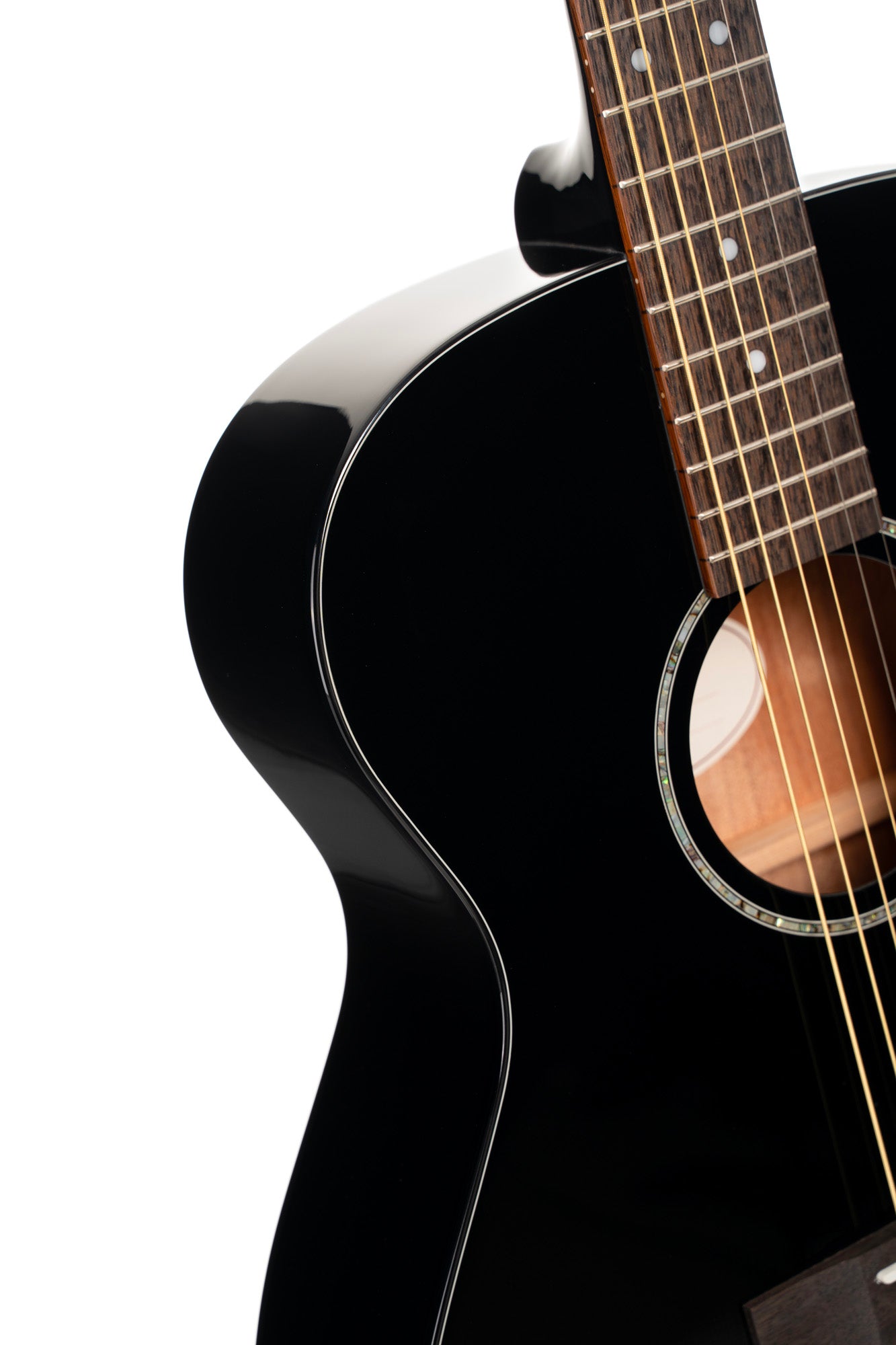 L60, forme Orchestra Model, table épicéa massif, fond & éclisses acajou, touche laurier, noir brillant