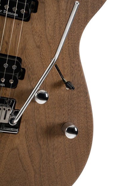 G300 RAW, corps acajou chambré, table noyer, manche acajou, touche palissandre, 2 micros Seymour Duncan, naturel satiné