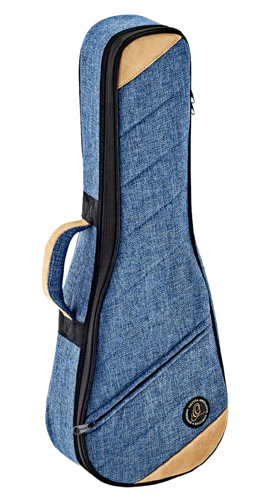 Etui léger pour ukulélé Concert, toile/coton, rembourrage 22 mm, intérieur peluche noir, repose-manche avec velcro, bleu