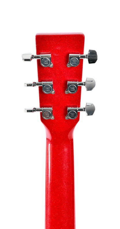 Modèle GMC-1E, Grand OM pan coupé, table épicéa massif, f/e acajou, touche micarta, EQ Fishman, rouge pailleté