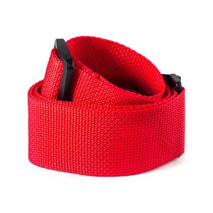 Courroie nylon modèle POLY BLACK, extrémités cuir, largeur 5 cm, rouge