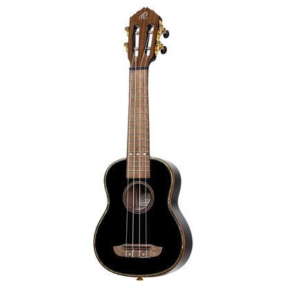 RUOX-SO, modèle Soprano, table épicéa, fond & éclisses acajou, manche acajou, housse luxe, noir brillant