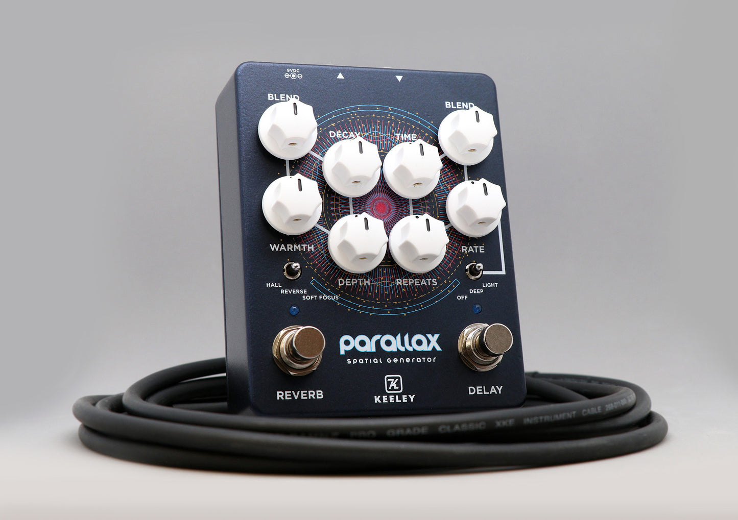 Pédale PARALLAX, série limitée, générateur spatial (délai, écho, réverb, chorus), bleu mat