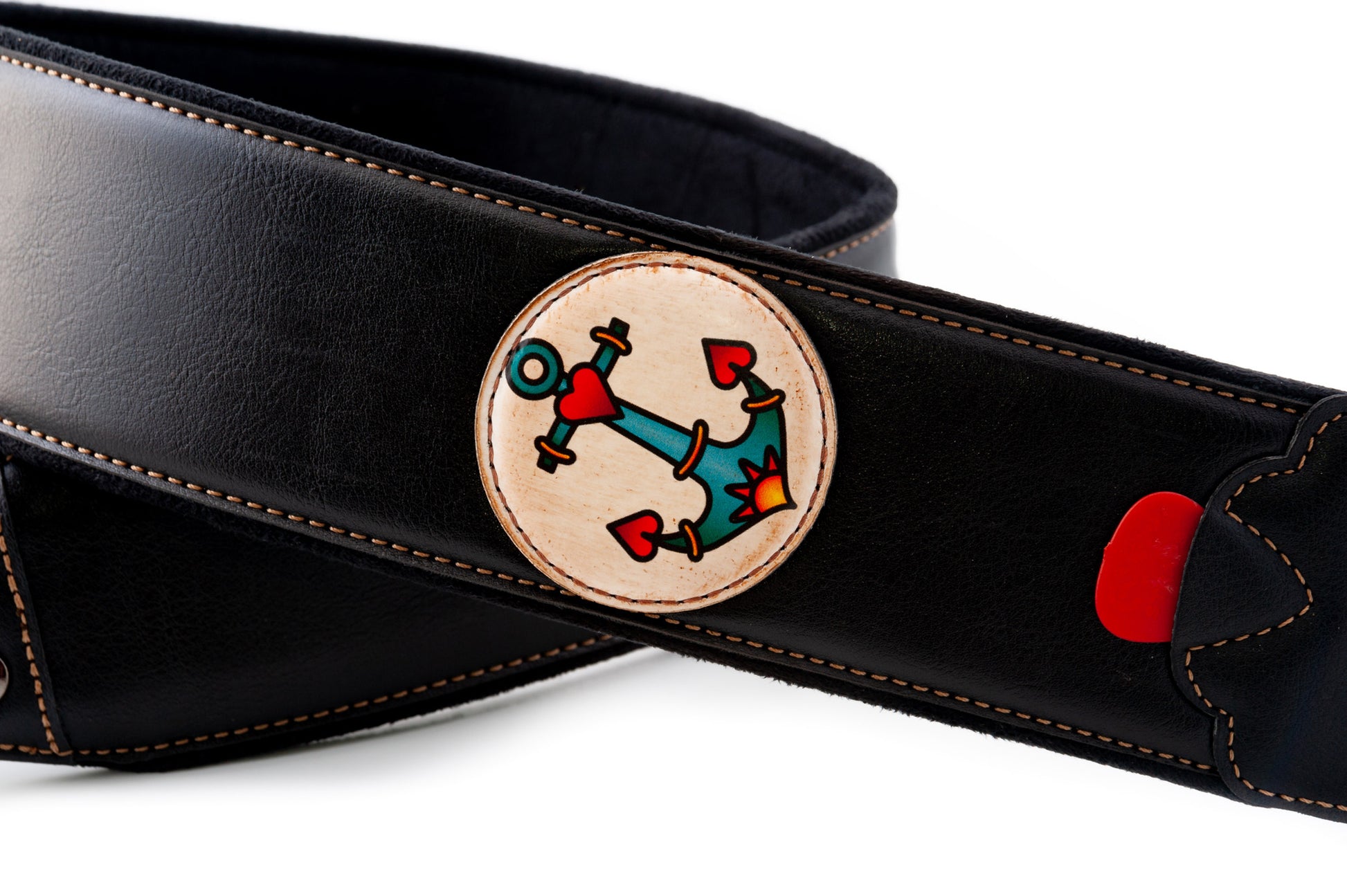 Courroie modèle TATOO ANCHOR, extérieur synthétique, largeur 7 cm, longueur 98 à 153 cm, porte-médiators intégré, noir