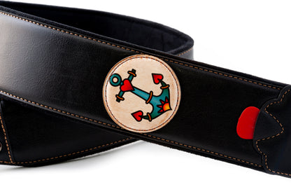 Courroie modèle TATOO ANCHOR, extérieur synthétique, largeur 7 cm, longueur 98 à 153 cm, porte-médiators intégré, noir