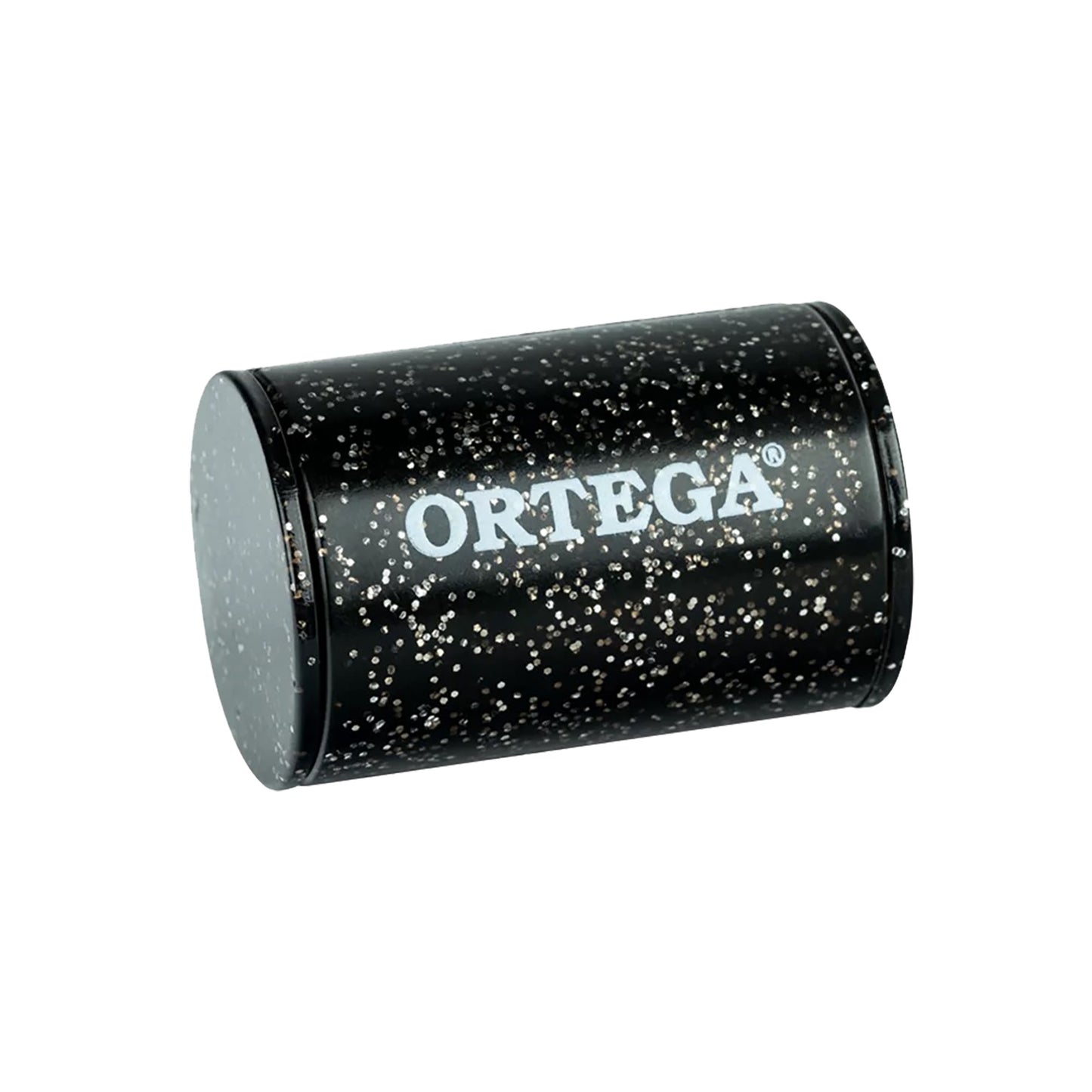 OFS-BKS, shaker pour doigt Ortega, plastique, hauteur 39 x diamètre 25 mm, bande élastique, finition noir pailleté brillant